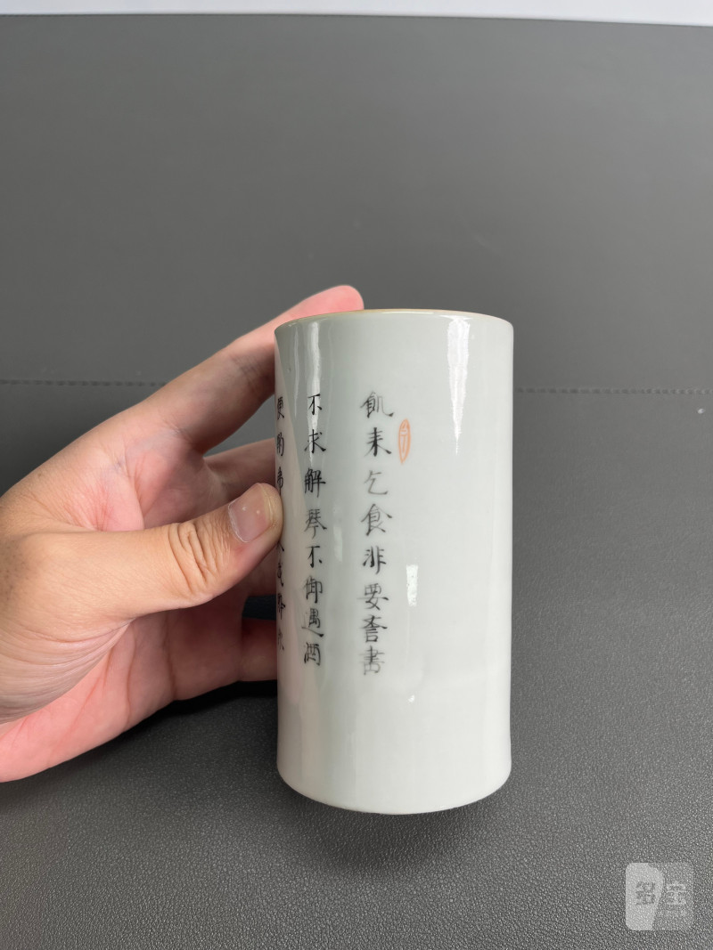 清咸丰 粉彩粉彩“无双谱”笔筒 - 图8
